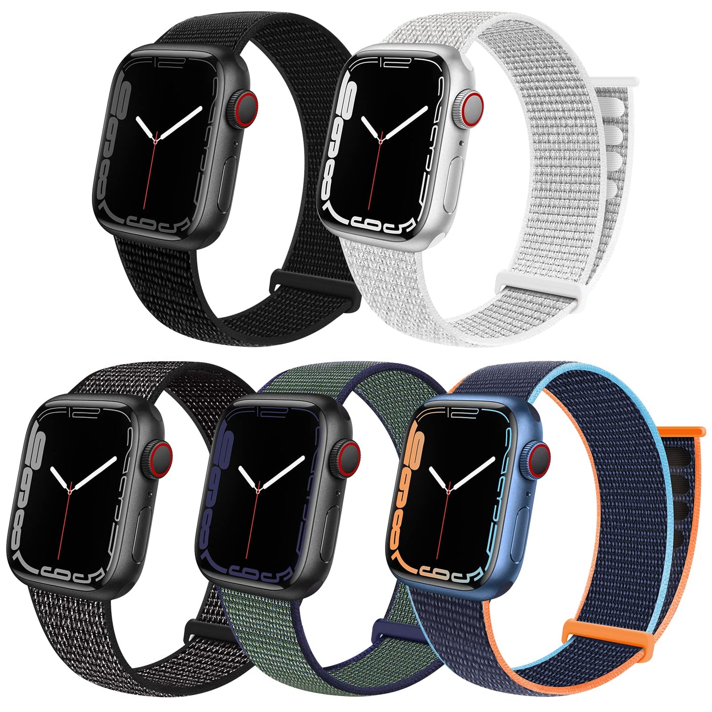 5 Pack ENJINER Sport Loop Nylon Band Compatible with Apple Watch 38mm 40mm 41mm 42mm 44mm 45mm 49mm Ultra 2 iWatch Series 9 8 7 6 SE 5 4 3 2 1 Women Men Stretchy Elastic Braided Weave Breathable Replacement Wristband Strap E 42/44/45/49mm