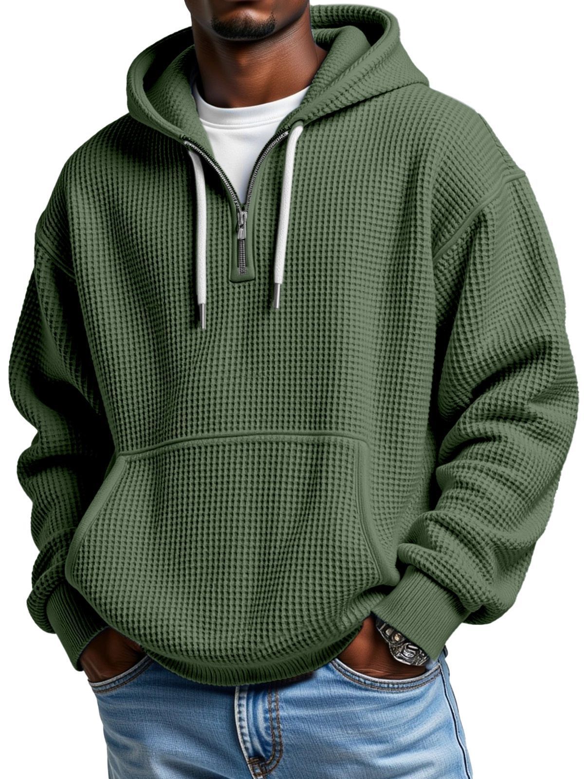 Autumn And Winter New Amazon Independent Station Fashion Sports Trendy Brand Men's Tops Waffle Hooded Sweatshirt