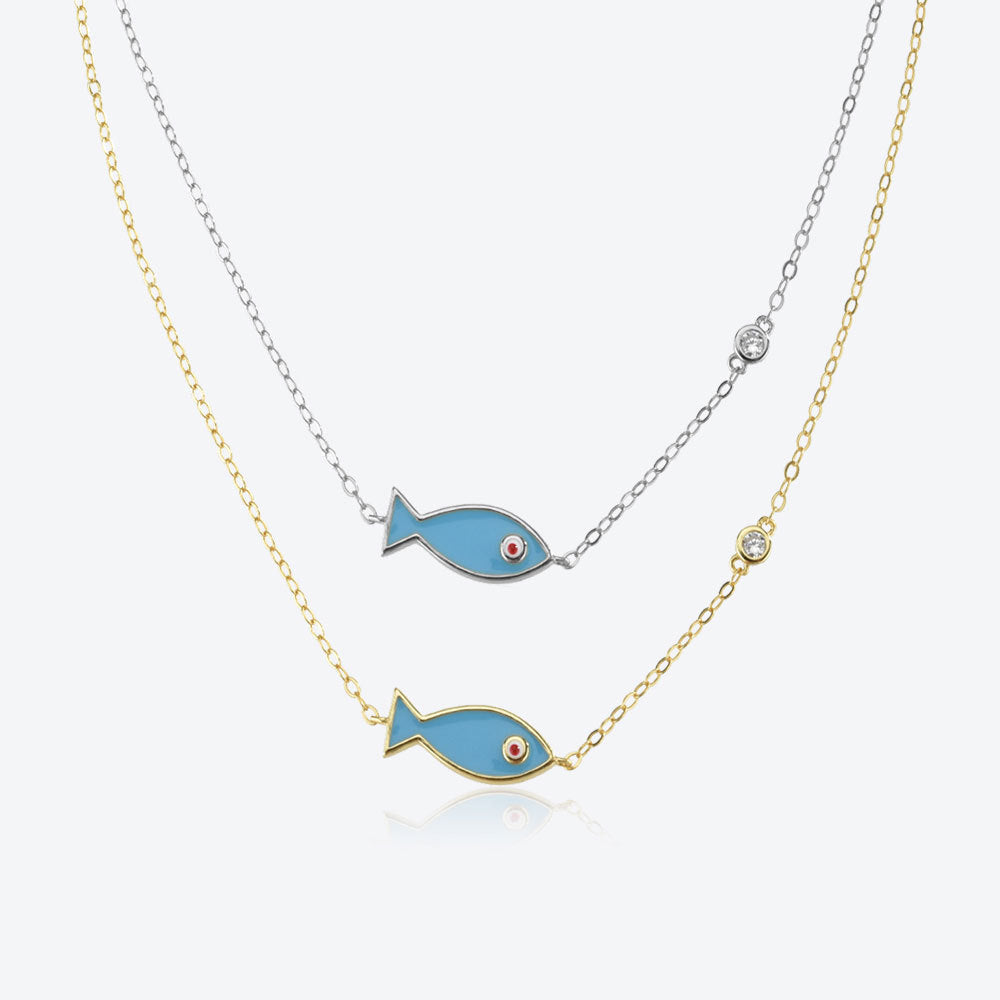 Diamond Fish Pendant S925 Silver Necklace