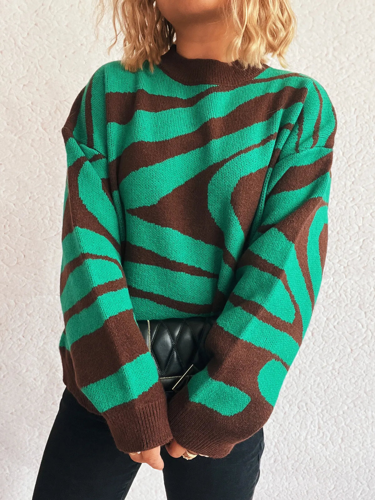 Zebra Print Round Neck Sweater