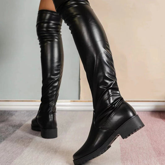 Botas altas para mujer con tacón bajo y grueso