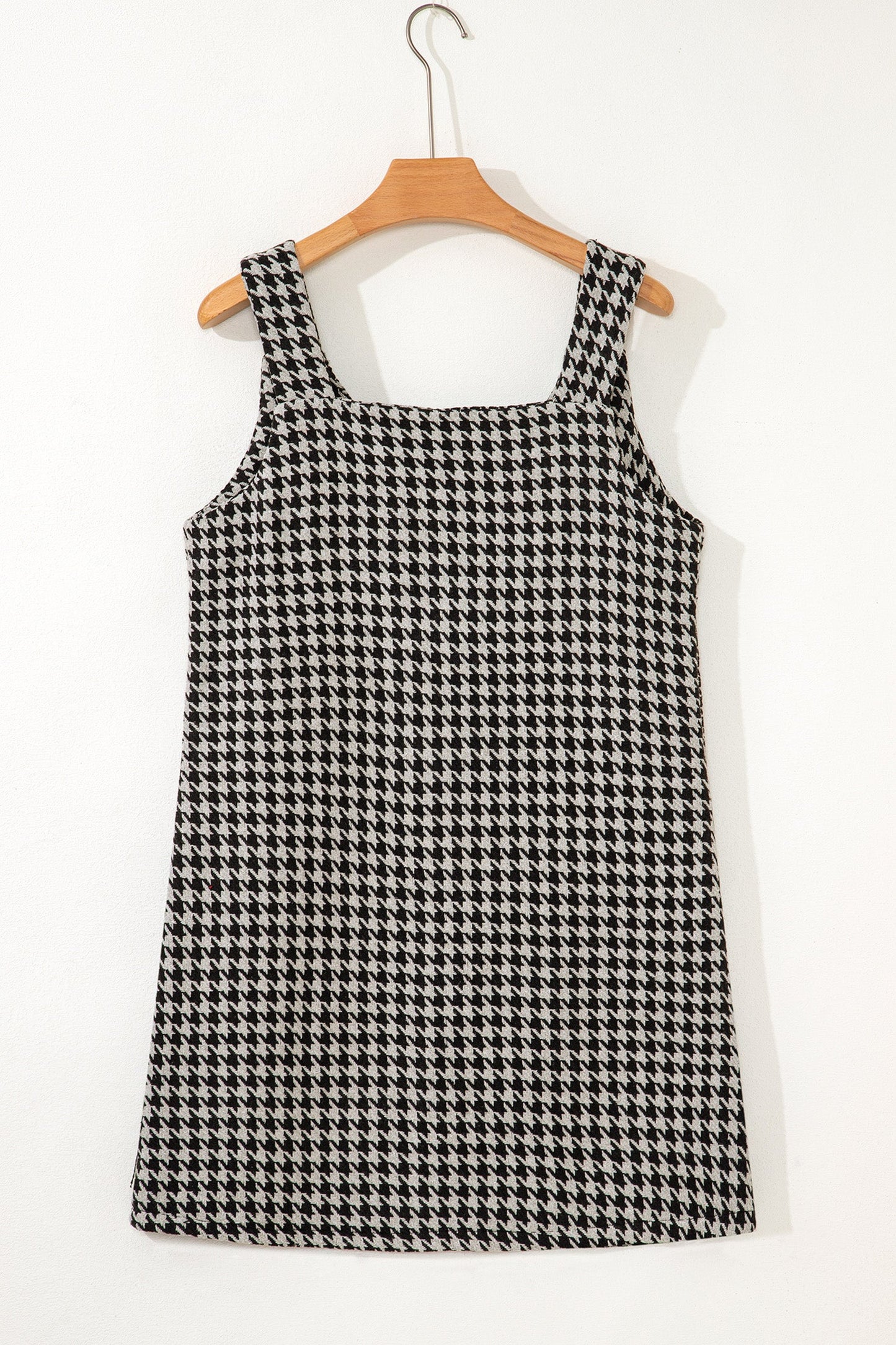 Minivestido sin mangas con cuello de pico y estampado de pata de gallo caqui