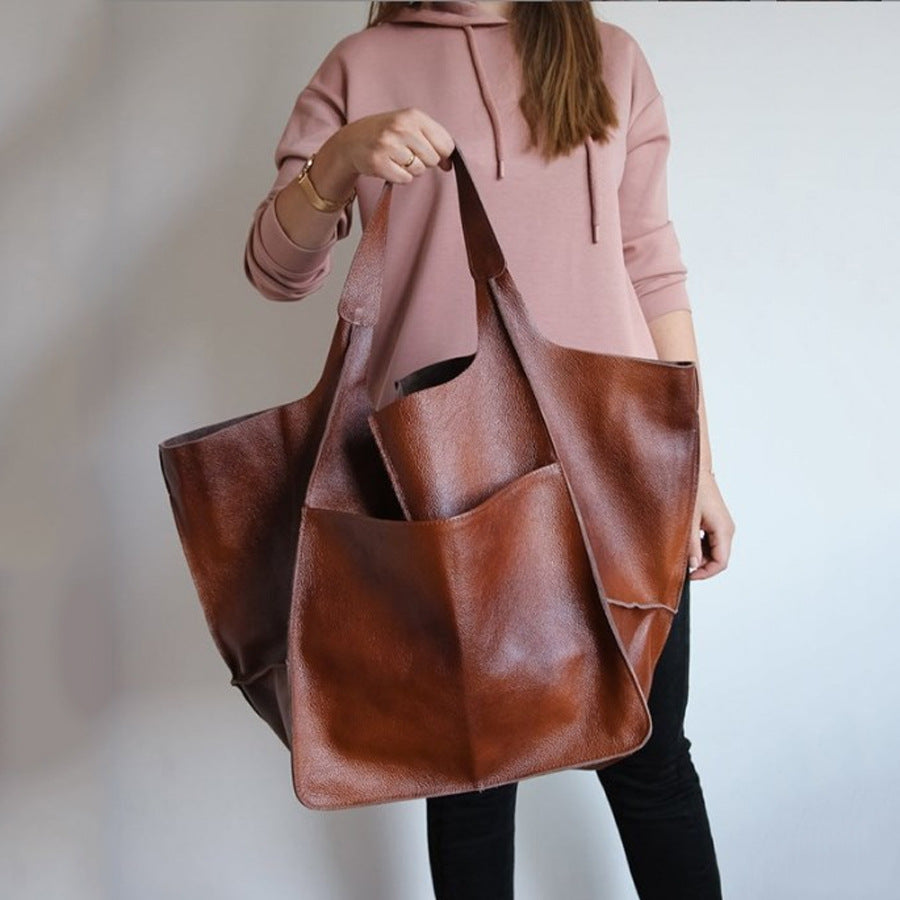 Women's Simple Soft Leather Large Capacity Handbag Travel Handbag