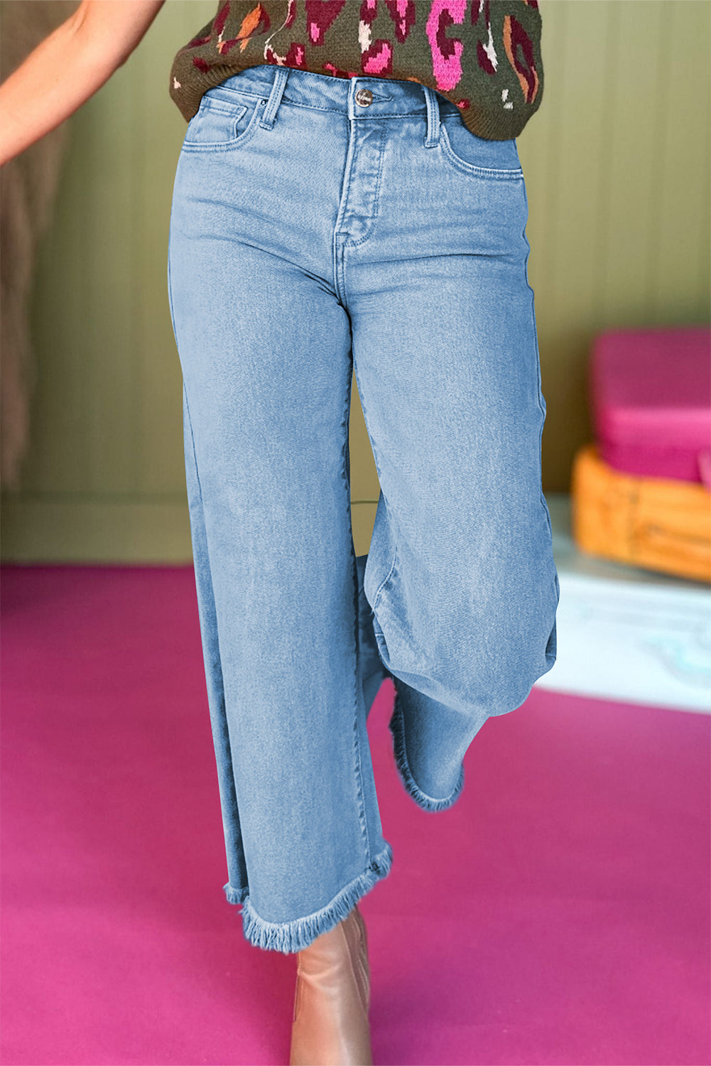 Jeans recortados de tiro alto Myosotis con efecto ácido