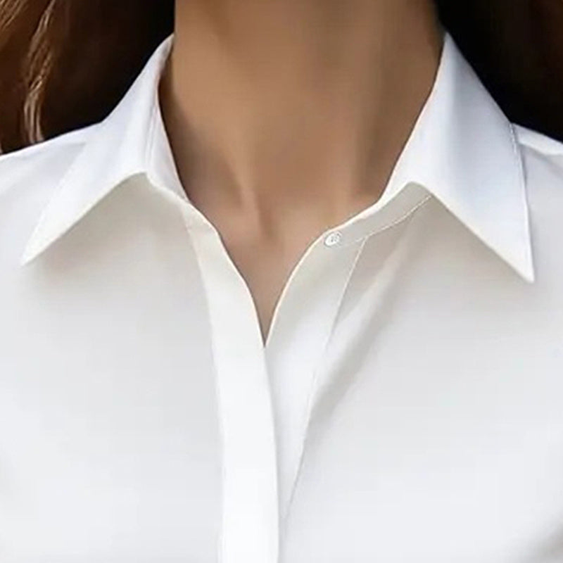 Blusa de satén de corte holgado — Túnica de manga larga con cuello en V para oficina y uso casual
