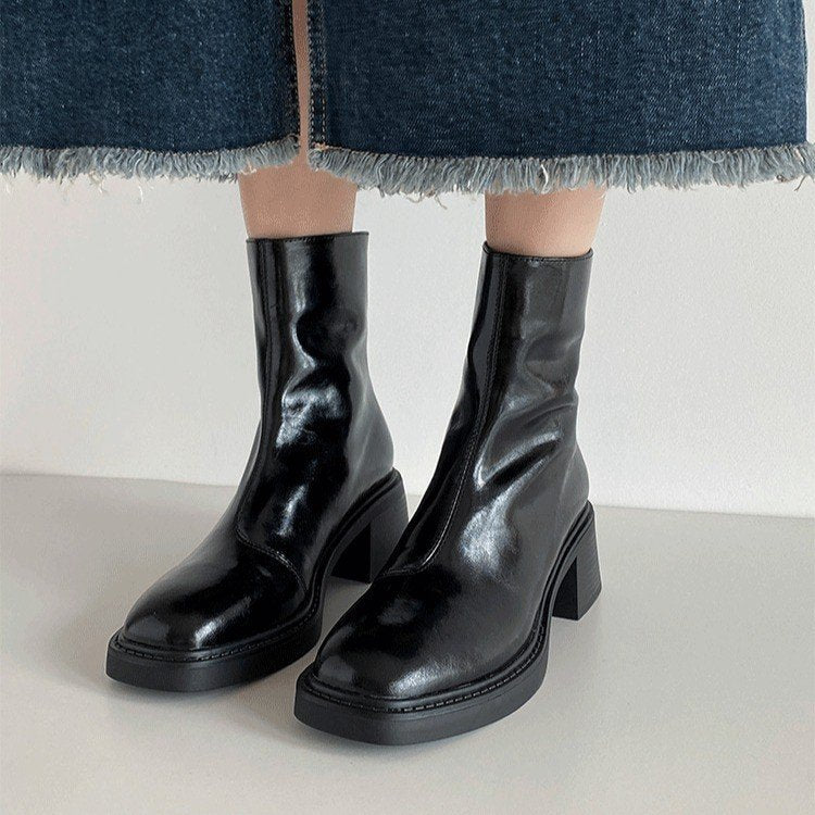 Round-Toe Chunky Heel Ankle Boots