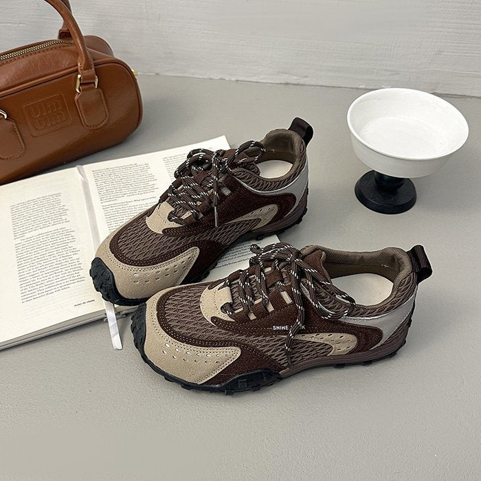 Soft Leather Mesh Colorblock German Army Trainers Women, 2026 Spring Autumn New Arrival Platform Hidden Wedge Retro Running Shoes Athletic Casual Sneakers