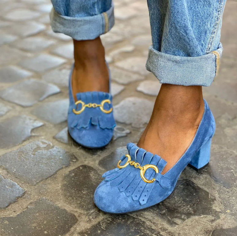 Women's Suede Round-Toe Block Heel Shoes