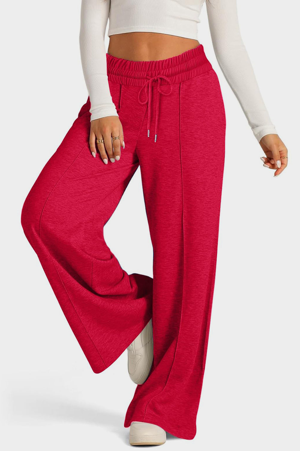 Pantalones de pernera ancha con cintura elástica y cordón ajustable
