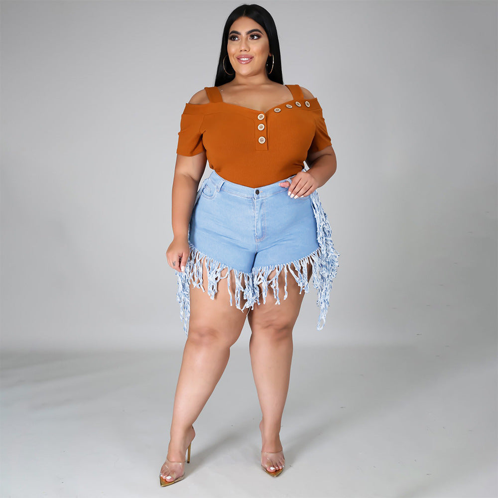 Old High-Waisted  Frayed Made Tassels Retro New Style Personality Shorts Female Platform Denim