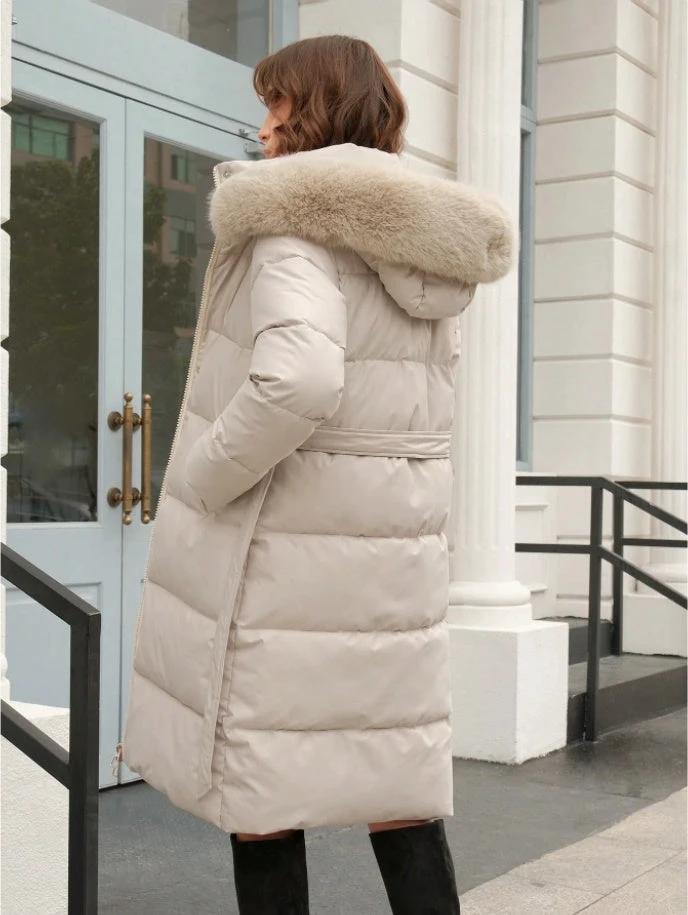 Chaqueta acolchada con capucha y cremallera de manga larga de color liso para mujer con ribete de piel sintética Anewsta