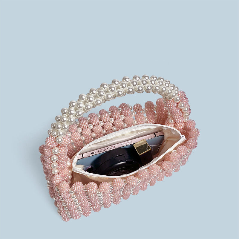 Women's Waxberry Pearl Ball Handmade Beaded Travel Handbag Handbag