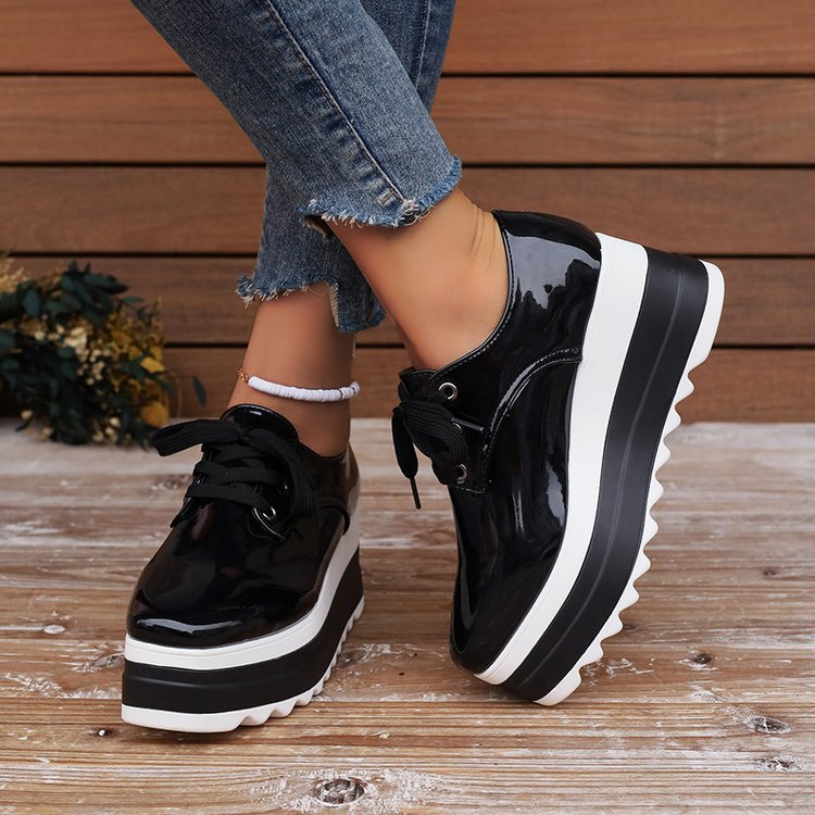 Women's Lace-Up Square-Toe Patent Platform Wedges