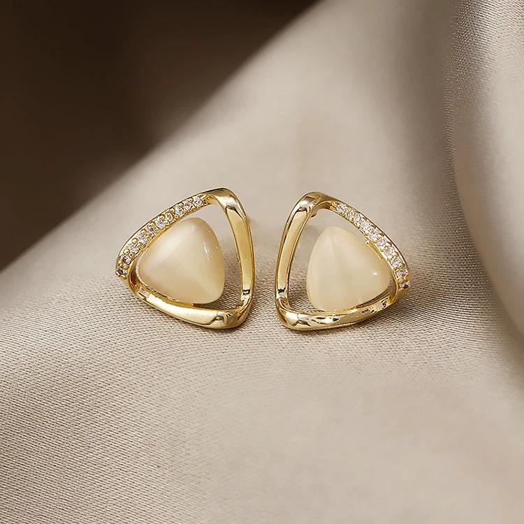 Cat's Eye Flower Earrings High Sense Opal Square Triangle Geometry Earrings