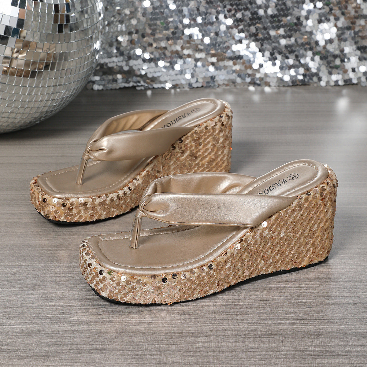 Women's Sequin Wedge Platform Sandals