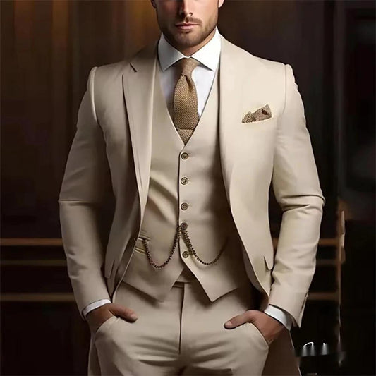 Traje de tres piezas delgado de alta calidad con temperamento de caballero para hombre