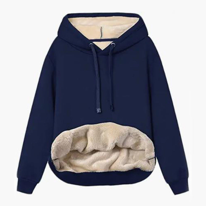 Autumn And Winter Warm Lamb Fleece Pocket Hooded Sports Sweatshirt Jacket For Women See size chart under “more details”