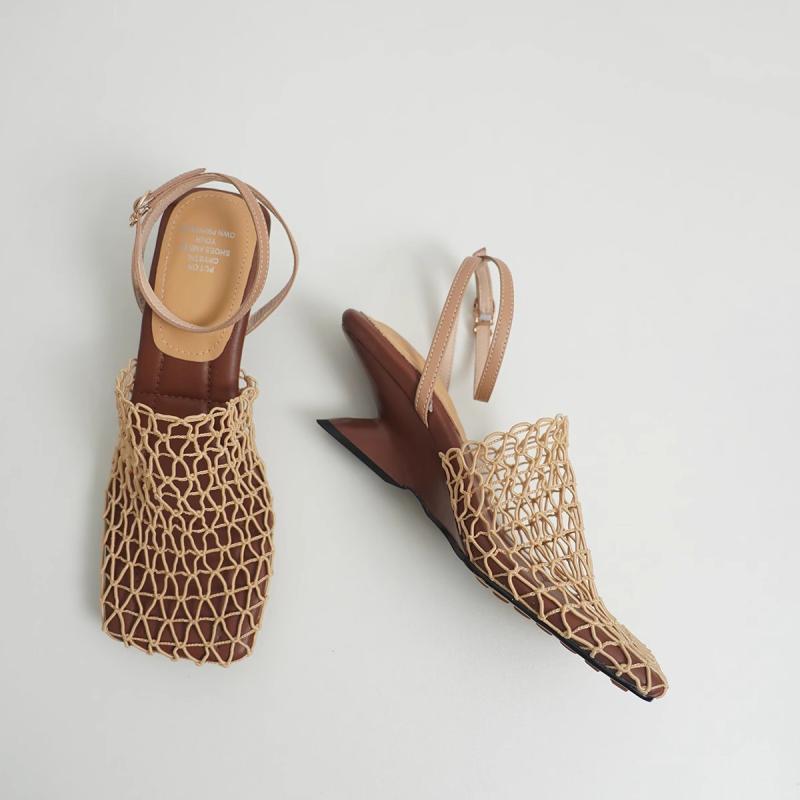 Vintage Weave Square-Toe Chunky Sandals