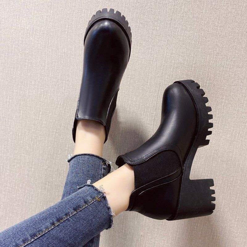 Chunky-Heeled Black Ankle Boots