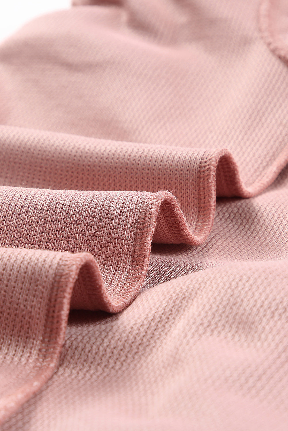 Sudadera Rosa Sólida de Punto Acanalado y Cuello Redondo
