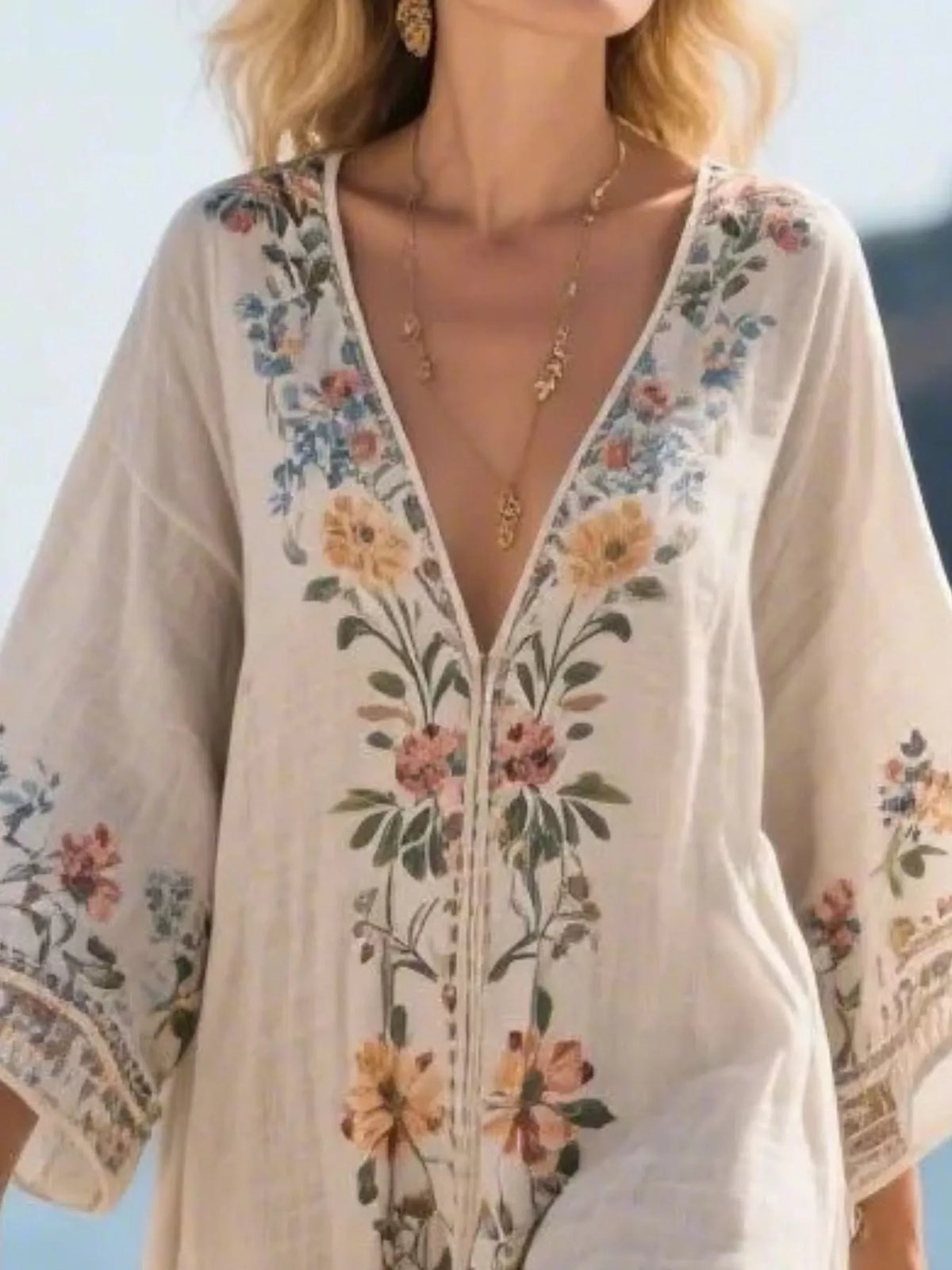Full Size Printed V-Neck Maxi Dress Plus Size