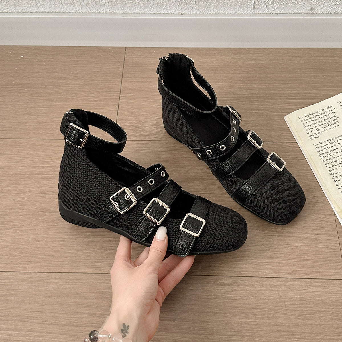French Retro Silver Hidden Wedge Shallow-Cut Flats Women, 2026 Spring Summer New Arrival Square Toe Versatile Mary Jane Leather Dress Shoes