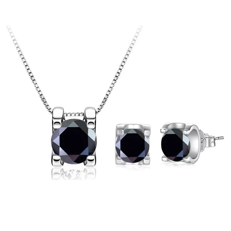 Colored Moissanite Necklace & Stud Earring Set in Silver