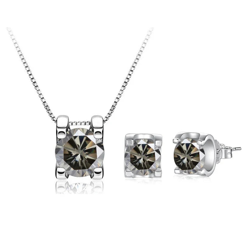 Colored Moissanite Necklace & Stud Earring Set in Silver