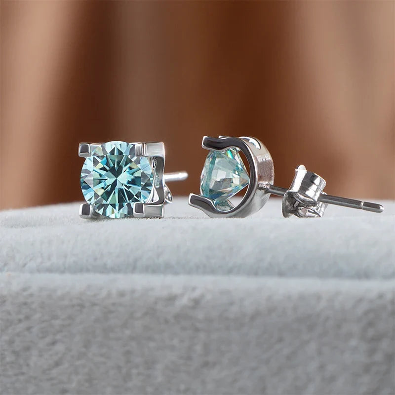 Colored Moissanite Necklace & Stud Earring Set in Silver
