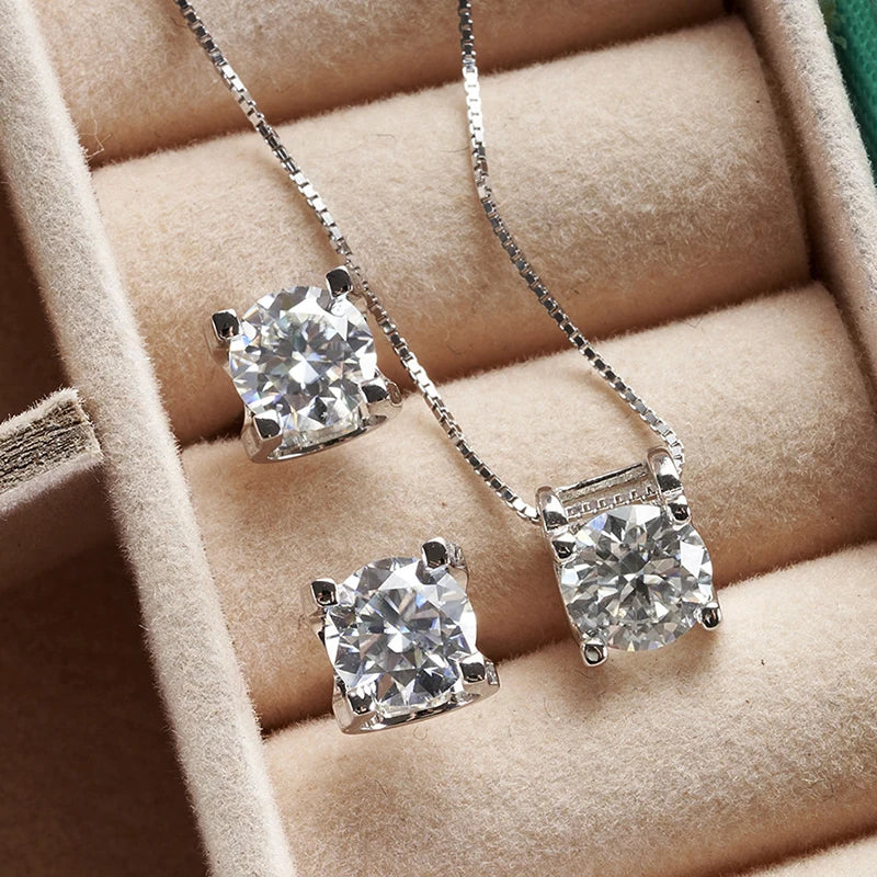 Colored Moissanite Necklace & Stud Earring Set in Silver