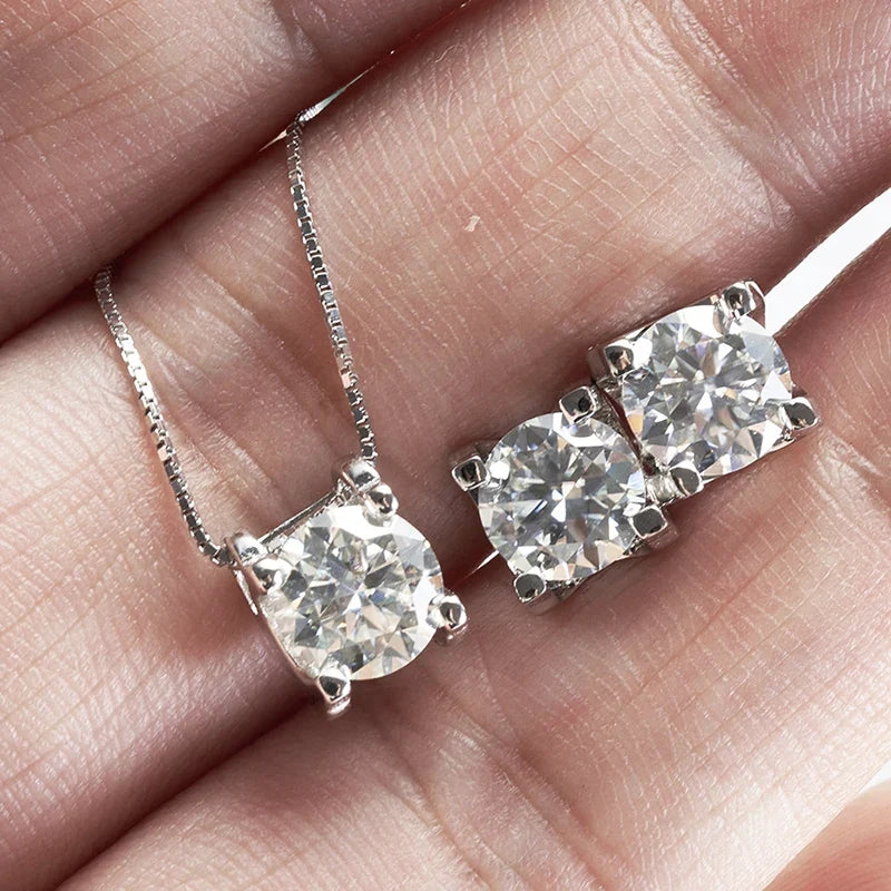 Colored Moissanite Necklace & Stud Earring Set in Silver