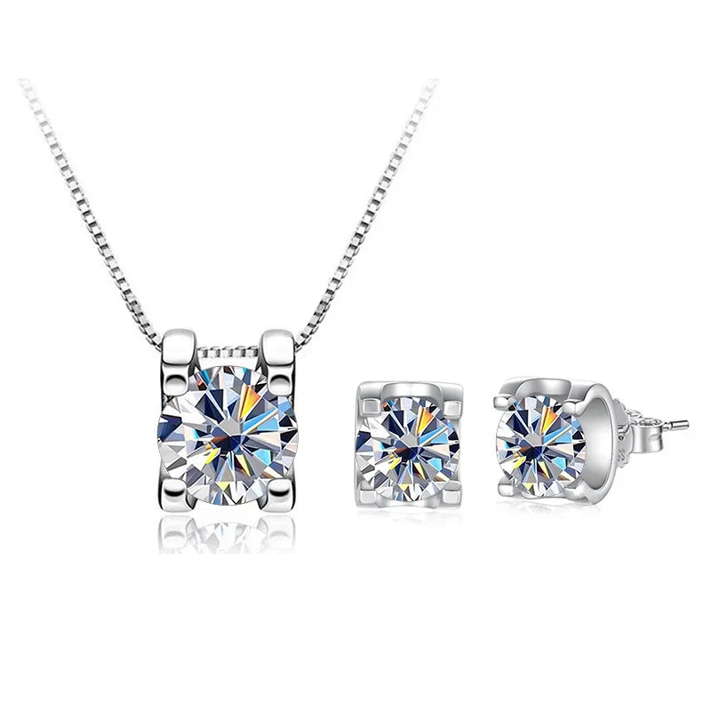 Colored Moissanite Necklace & Stud Earring Set in Silver