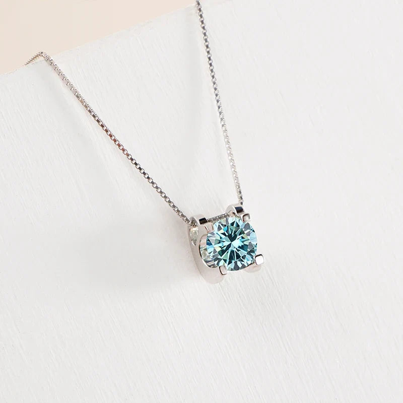 Colored Moissanite Necklace & Stud Earring Set in Silver