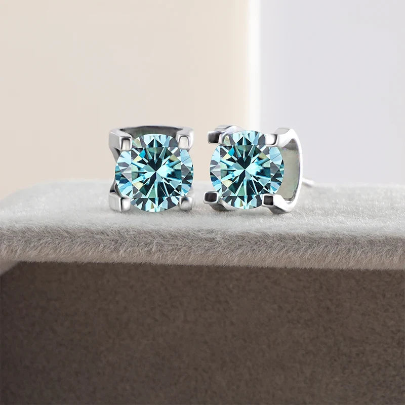 Colored Moissanite Necklace & Stud Earring Set in Silver