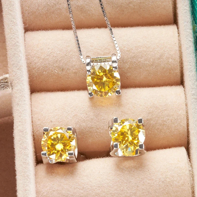 Colored Moissanite Necklace & Stud Earring Set in Silver