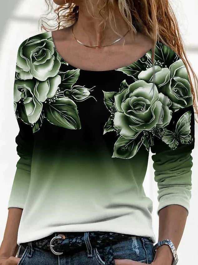 3D Printed Casual Long Sleeve Pullover T-Shirt | For Women - # GIAA23510052