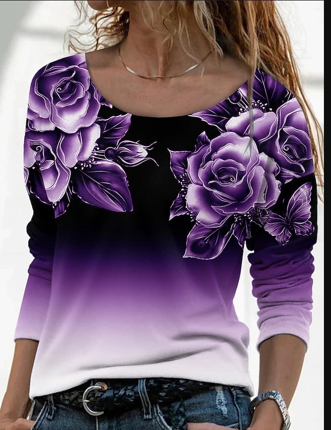 3D Printed Casual Long Sleeve Pullover T-Shirt | For Women - # GIAA23510052