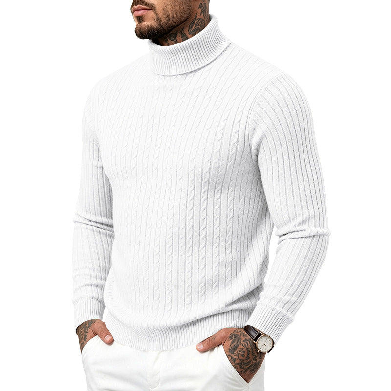 Mens Turtleneck Slim-Fit Vertical-Stripe Casual Long-Sleeve Sweater