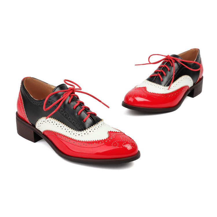 Women's Color Matching Round-Toe Lace-Up Heels
