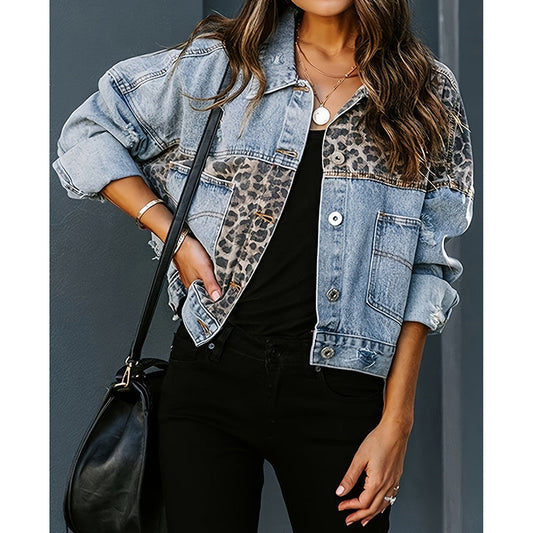 Chaqueta vaquera corta desgastada para mujer