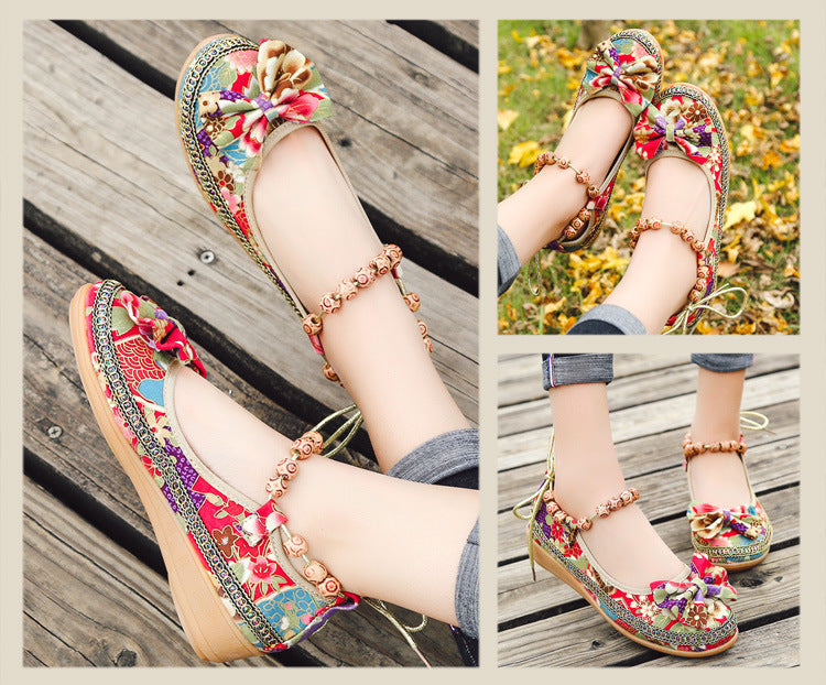 Women's Vintage Beaded Woven Embroidered Lace Flats