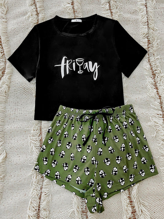 Conjunto de pijama de camiseta gráfica y shorts con estampado de panda