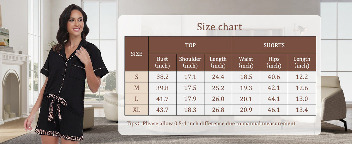 Women's Shorts and Button Down Leopard Top 2-piece Summer Pajamas