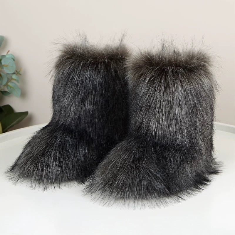 Women's Imitation Raccoon Fur Mid-Calf Boots