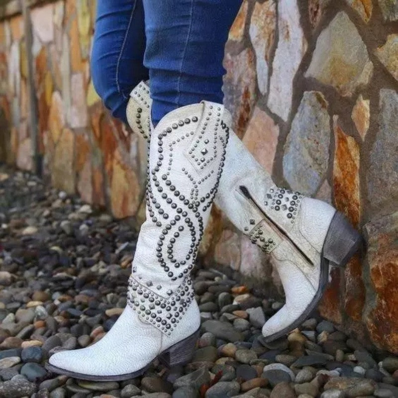 Women's Rivet Chunky Heel Boots
