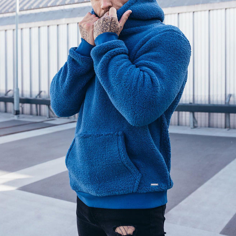 Sudadera con capucha de felpa para hombre con bolsillo grande, jersey de moda de manga larga, top con capucha, ropa lisa