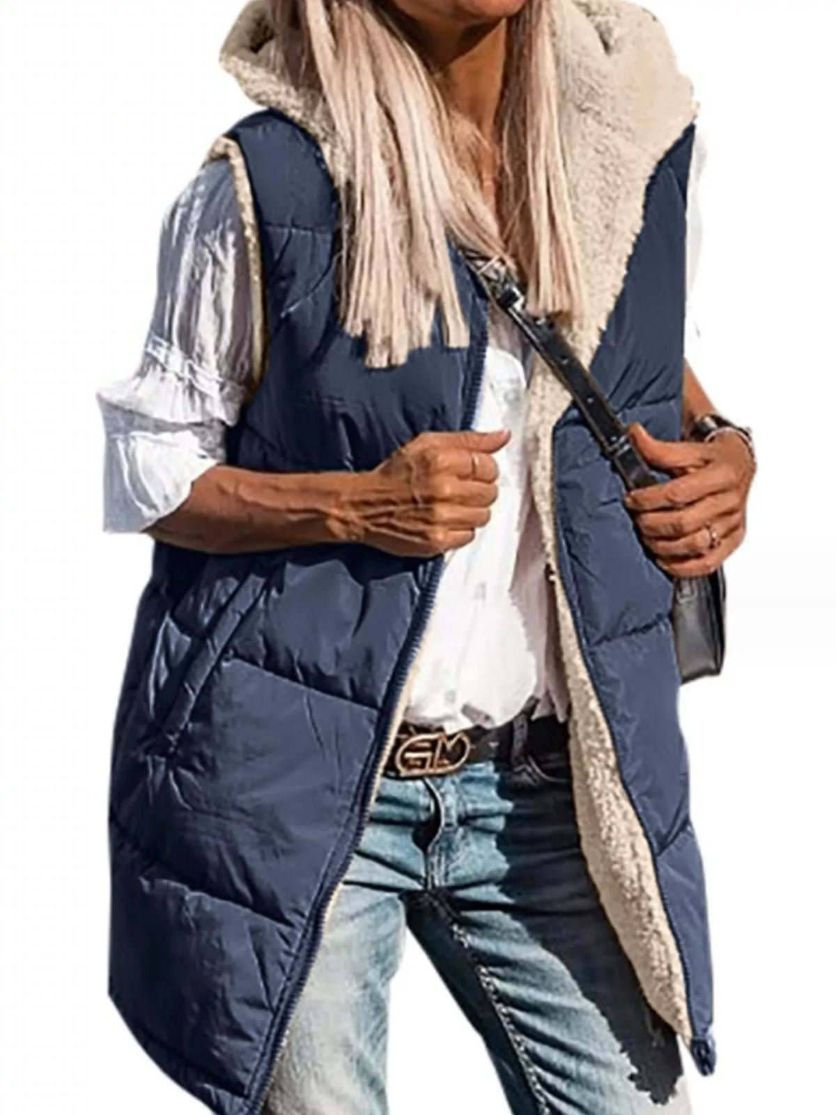Full Size Hooded Sherpa-Lined Puffer Vest Coat Plus Size