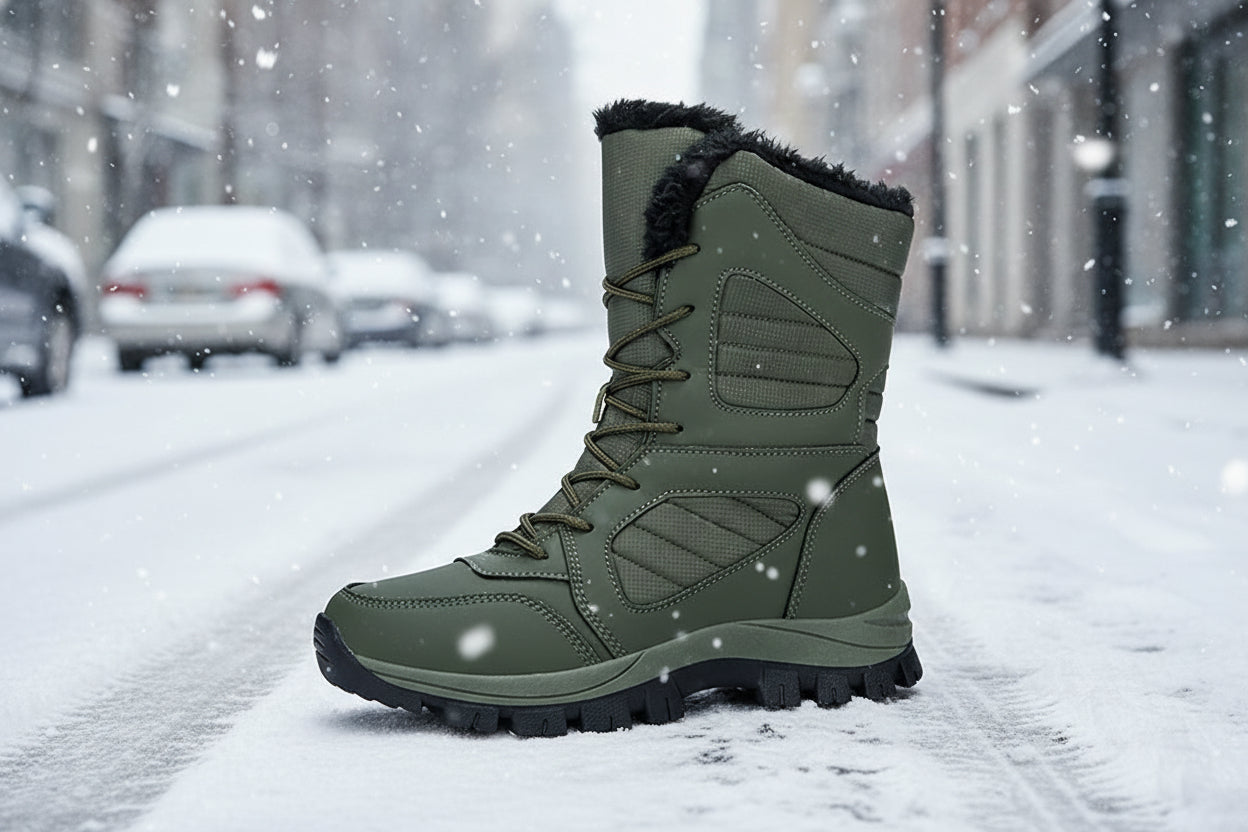 Botas de nieve de invierno de caña alta para mujer - Botas de algodón impermeables con forro polar