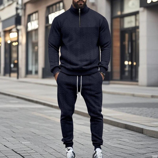Conjunto de chándal con cremallera forrado de forro polar cálido casual para hombre