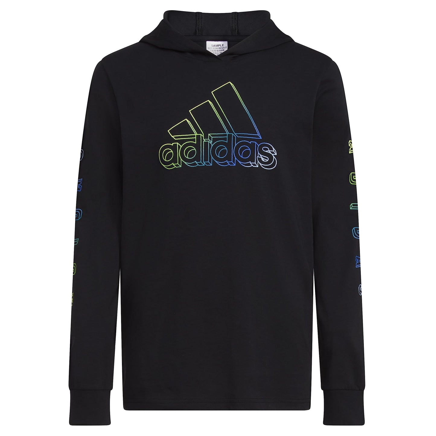 adidas Boys Long Sleeve Cotton Logo Hooded T-Shirt Black with Multicolor